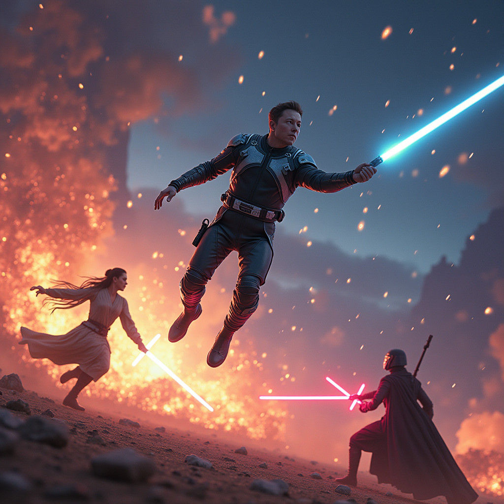Elon Musk Joins Star Wars Battle in Neon Galaxy
