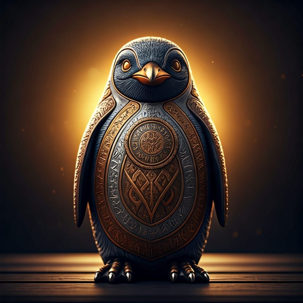 Victorious Jeweled Penguin Figurine in Metallic Bronze