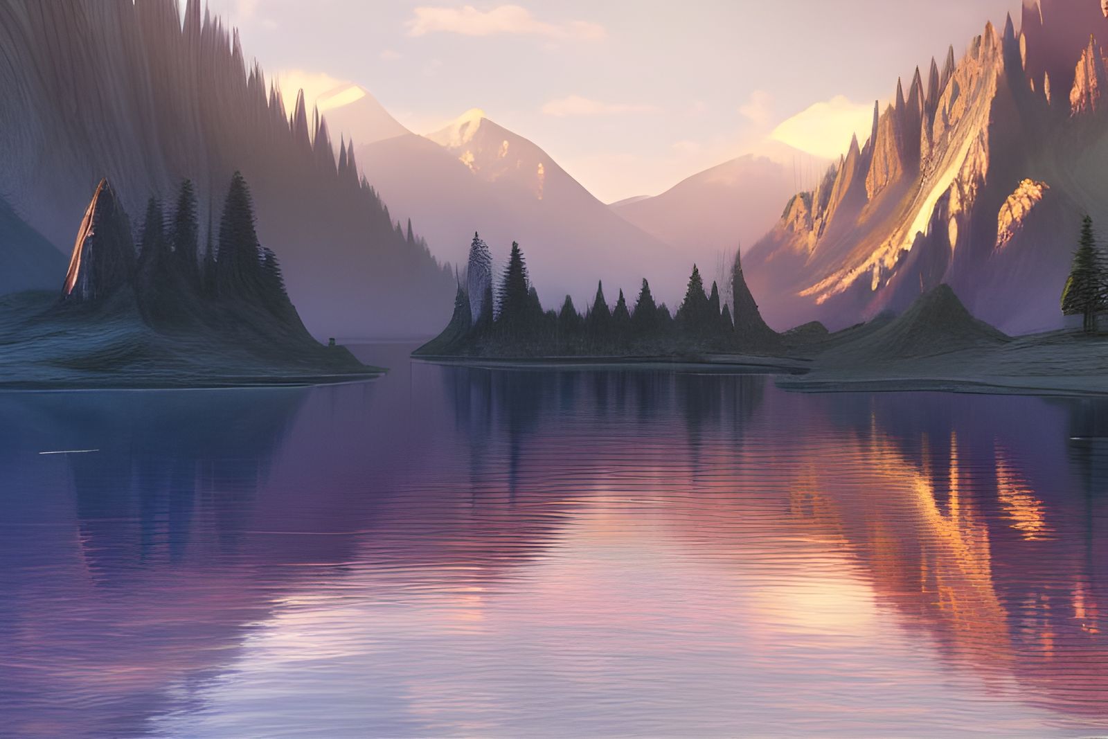 Serene Mountain Lake: Detailed Matte Painting
