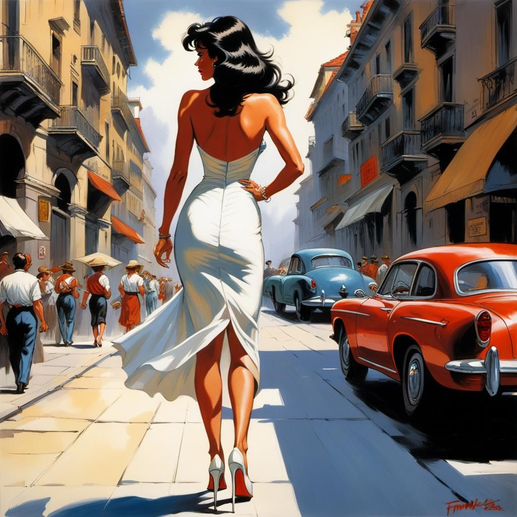 Woman in Milan: Pin-Up Style Comic Art