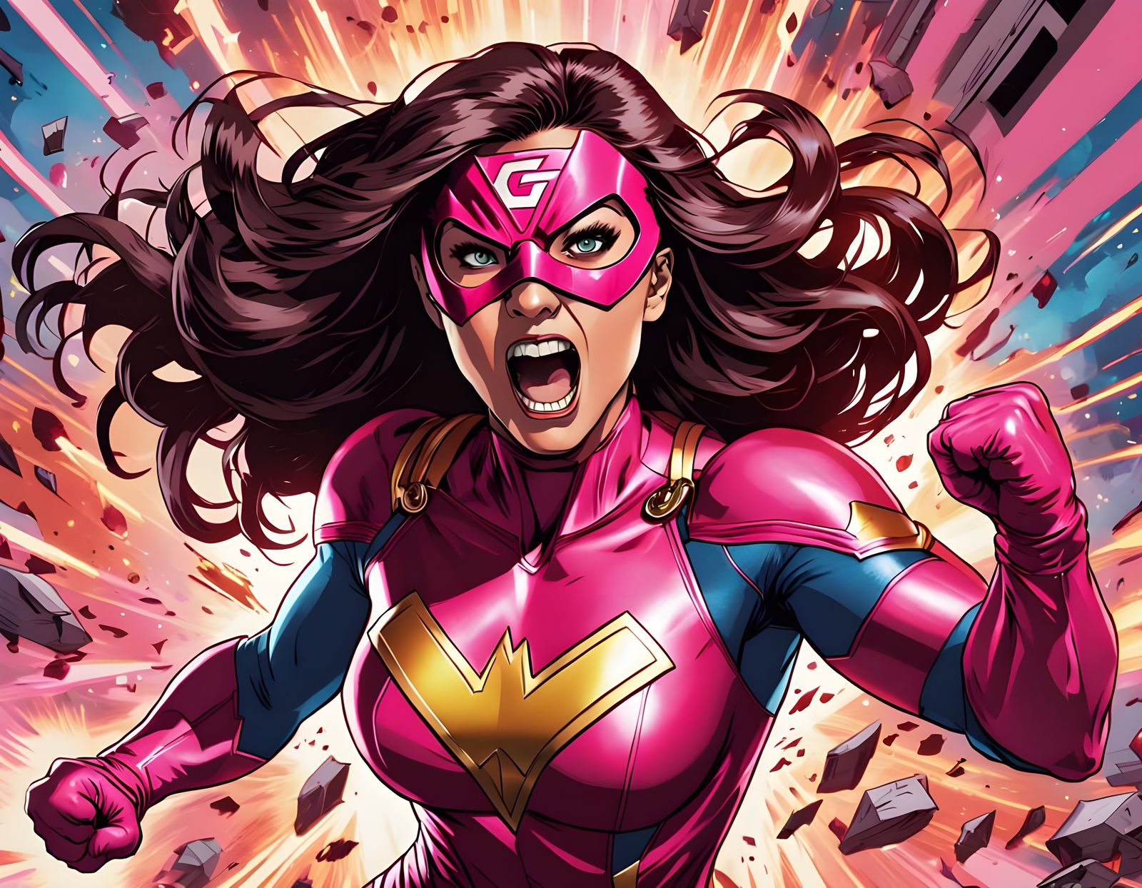 Gorgeous Superhero in Comic Book Explosion Style