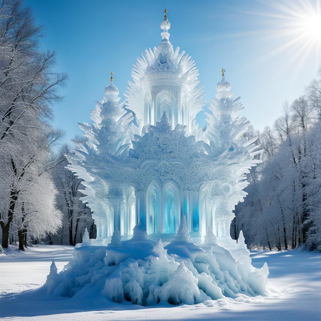 Dazzling Ice Statue of a Prince in Sunlight
