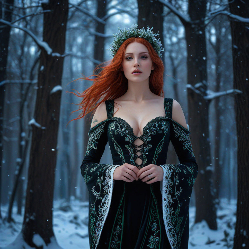 Gothic Goddess in Snowy Woods