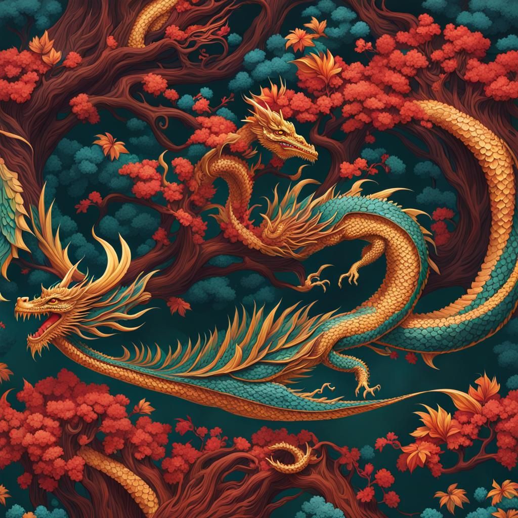 Intricate Dragon Ornament: Matte Painting Concept Art