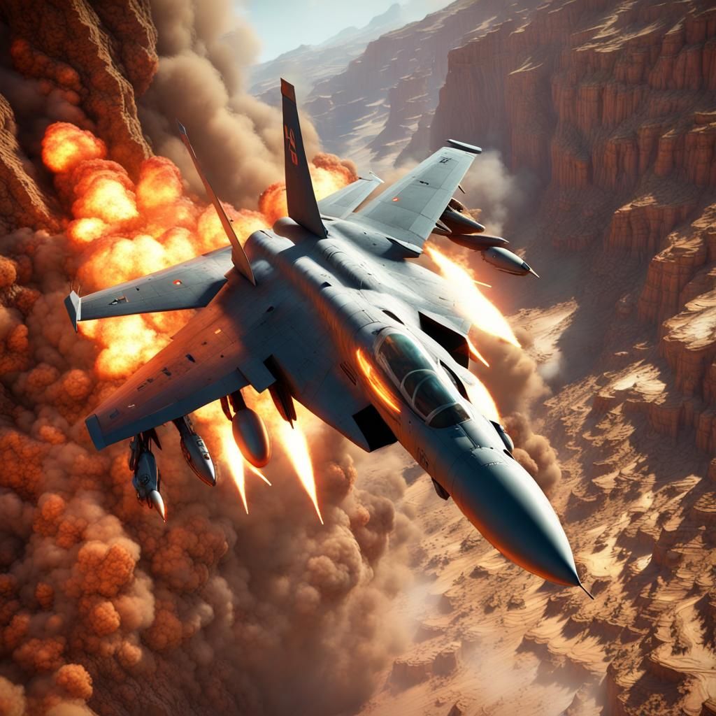 Fighter Jet Escapes Exploding Canyon in 3D Style