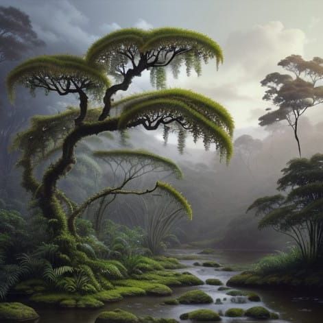 Dazzling Photorealistic Rainforest Scene in Verdant Green an...