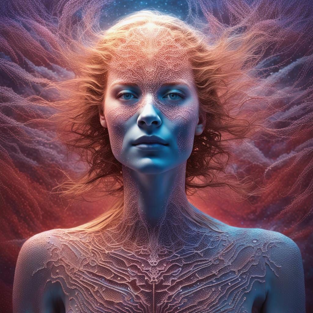 Ethereal Glass Woman Portrait in a Diatom Dreamscape