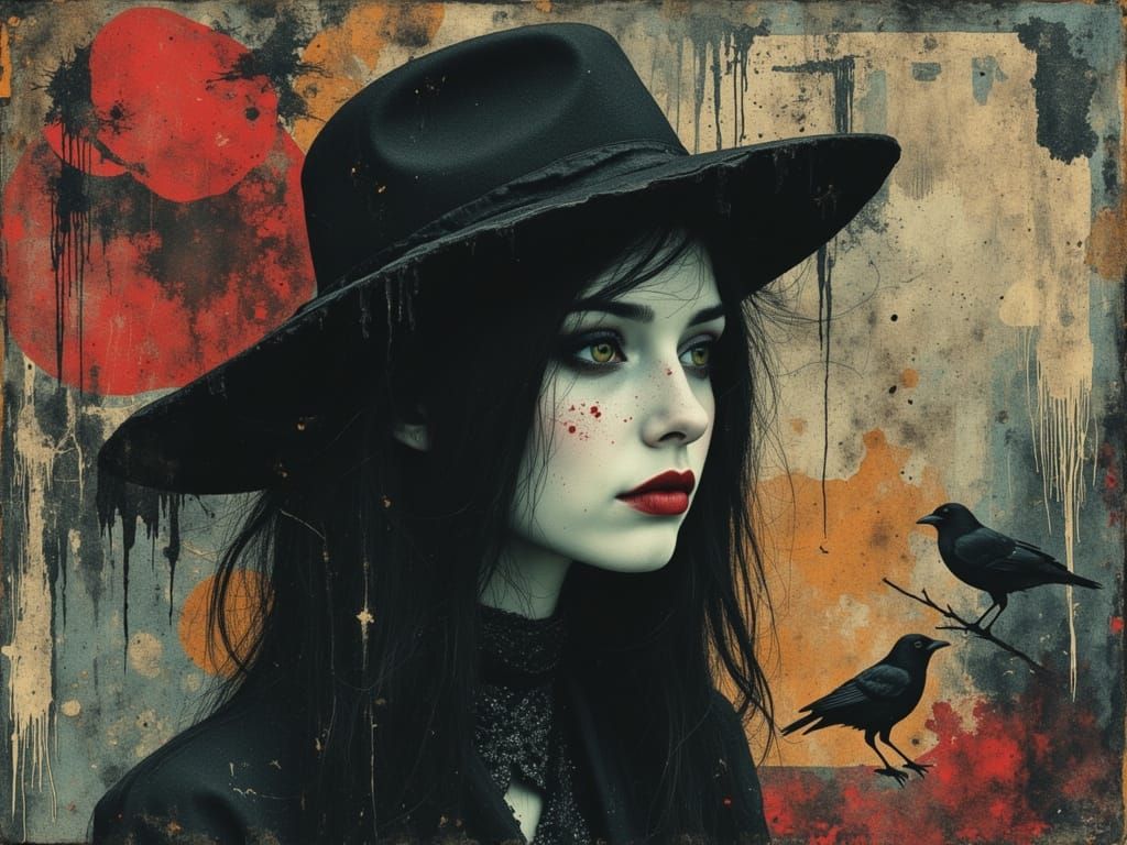 Gothic Woman Embodies Dark Chaos in Psychedelic Dreamscape