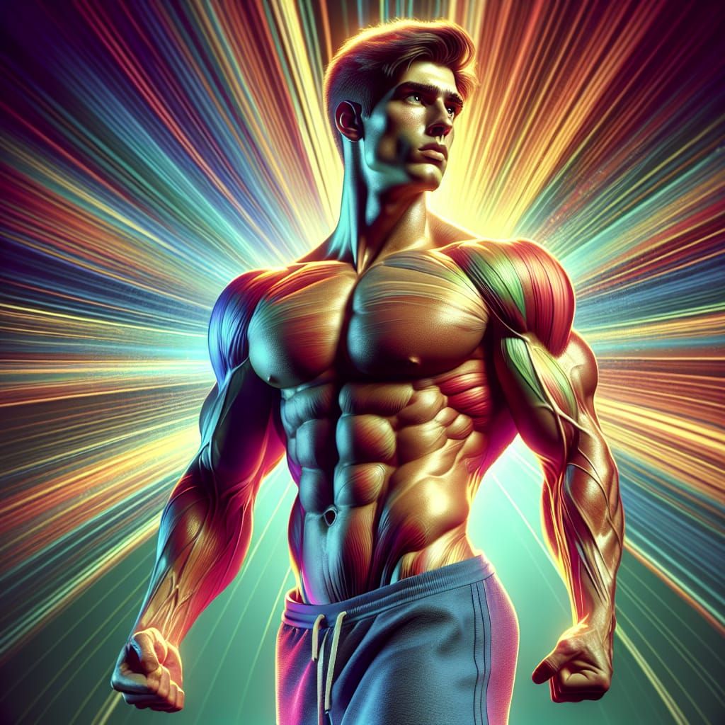Muscular Bodybuilder Poses in Vibrant 3D Digital Art