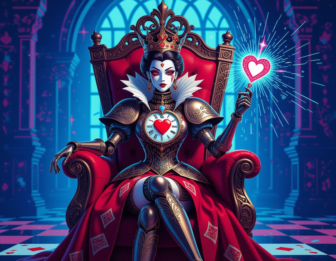 Regal Automaton Queen of Hearts on Playing Card Throne
