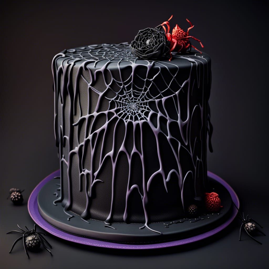 Gothic Wedding Cake with Black Icing and Spider Web