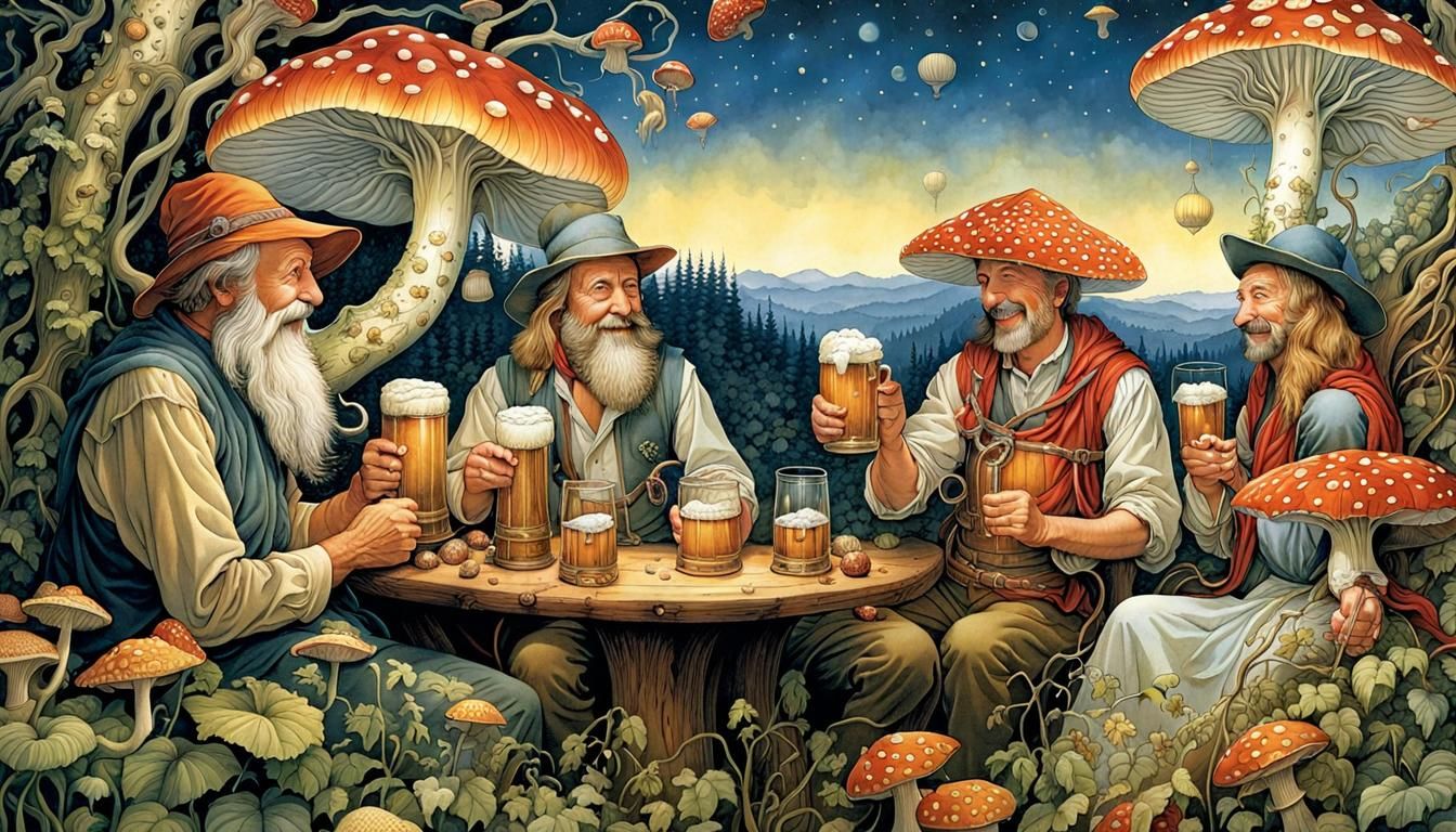 Enchanting Beer Garden Illustration in Coloring Book Style