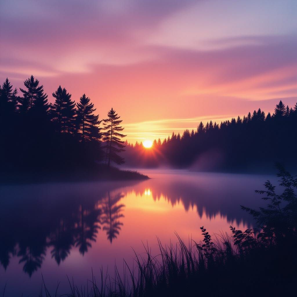 Sunset Forest Silhouette in Double Exposure