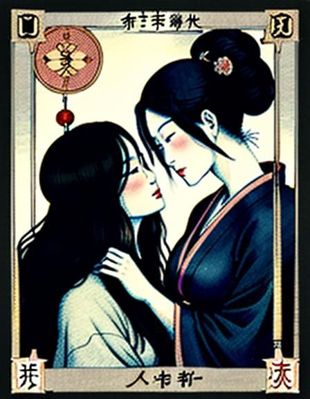 Japanese Style Tarot Card: The Lovers