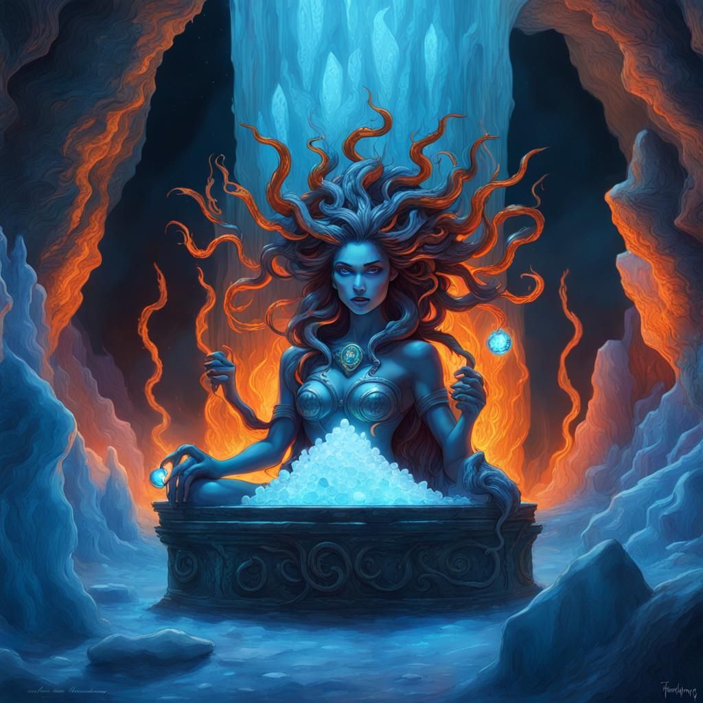 Fantasy Fire and Ice Medusa Sculpture