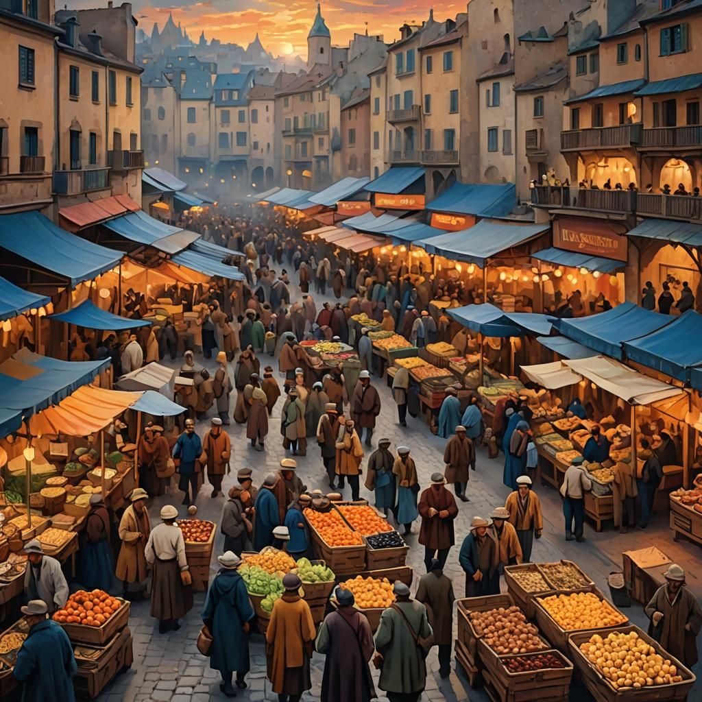 Vibrant Market Scene in Impressionist Style