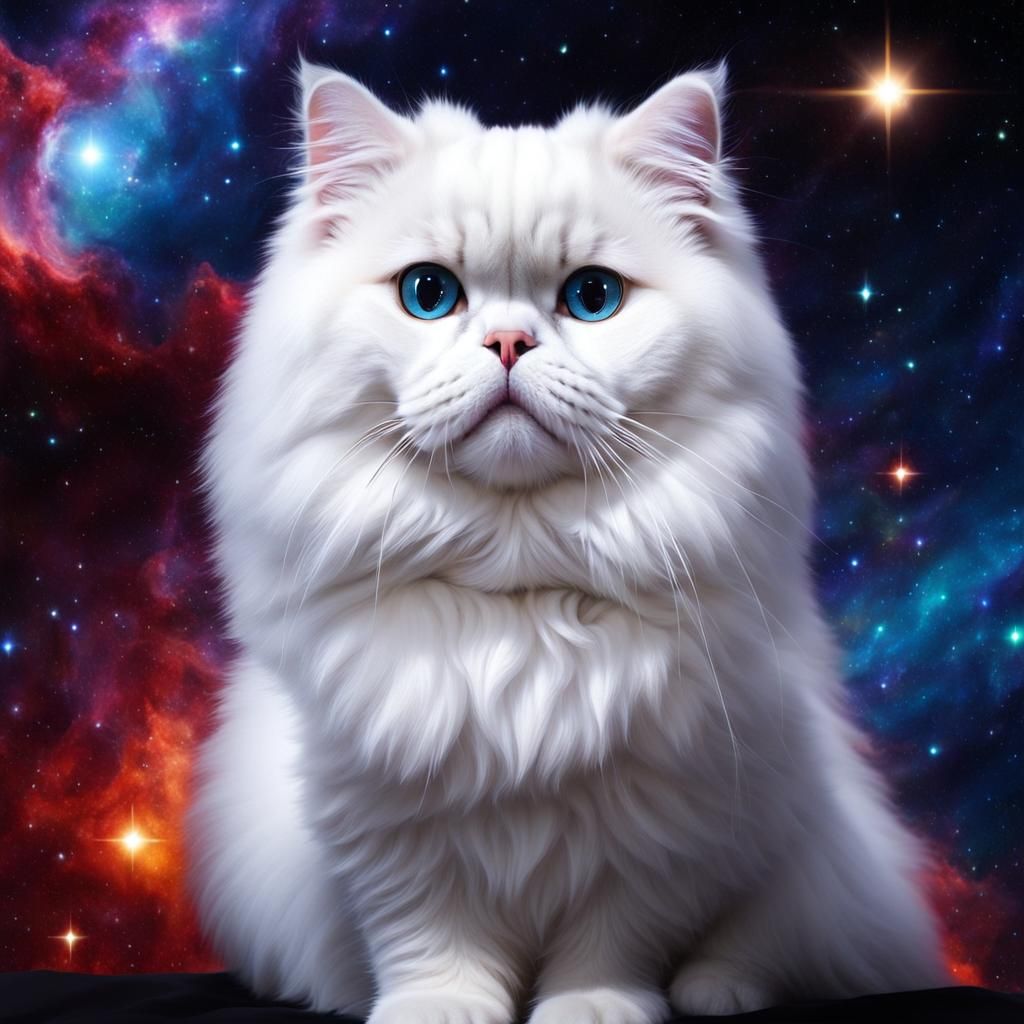 White Persian Cat Amidst Galaxy
