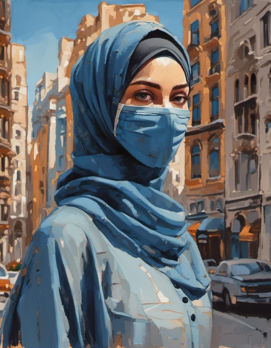 Beautiful Hijabi Woman in Masked Portrait