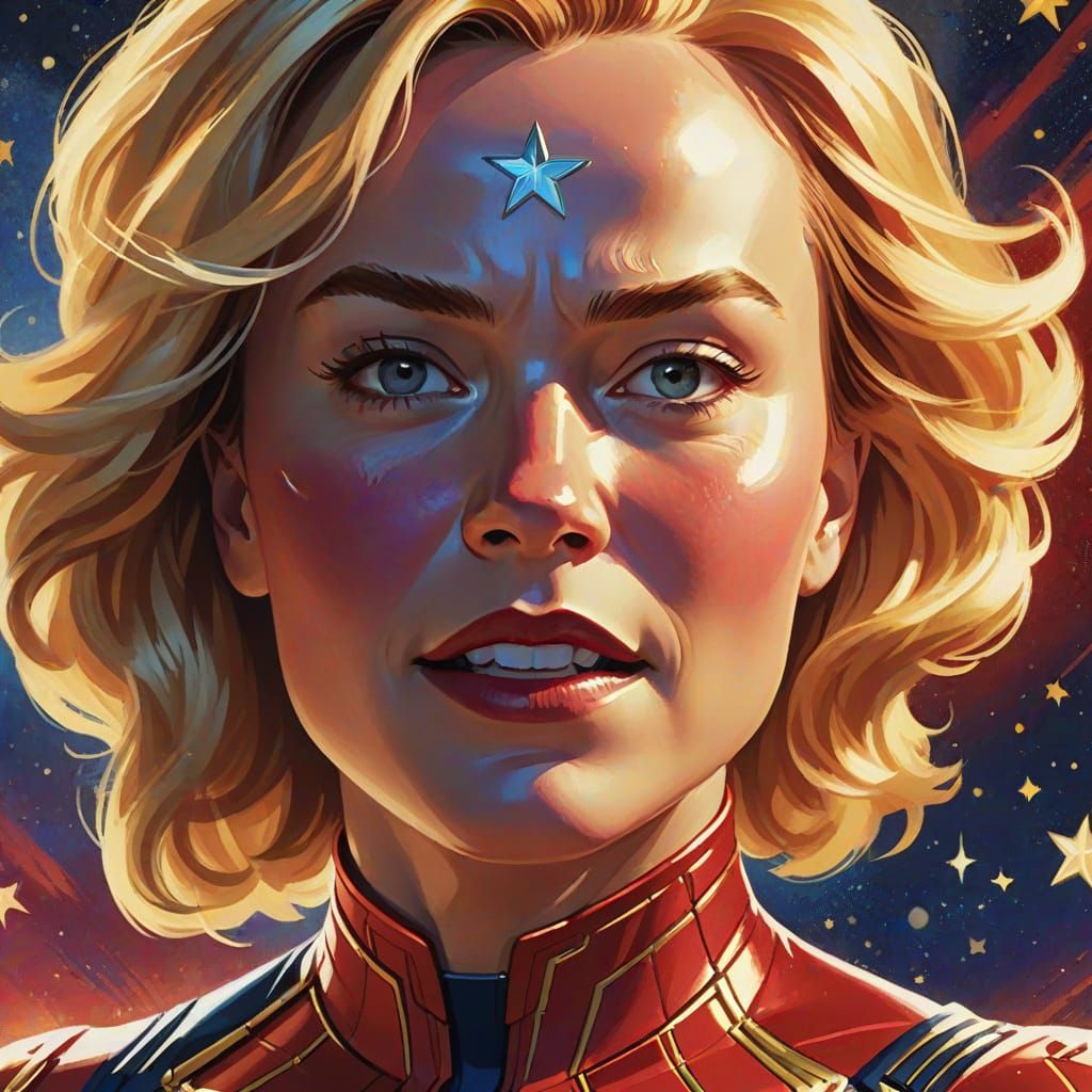 Captain Marvel Soaring in Space, Comic Book Style