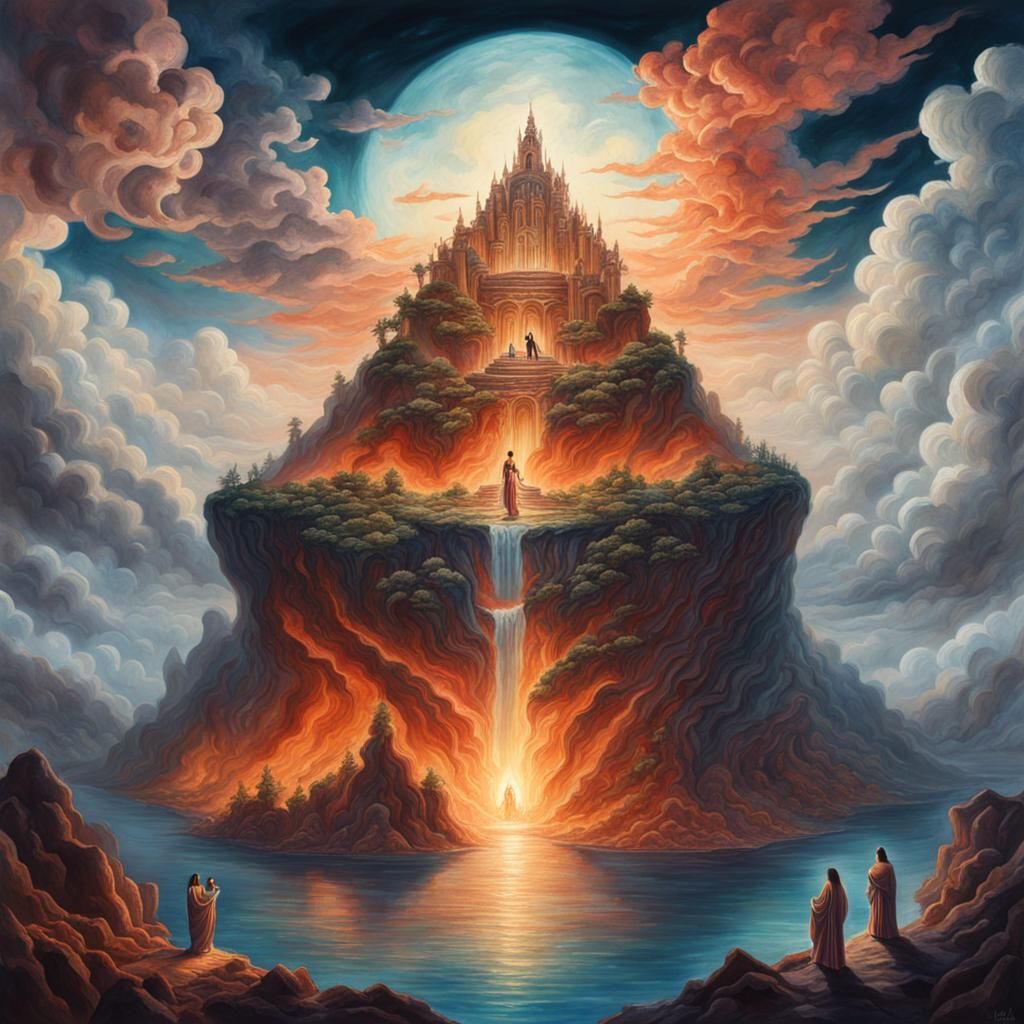 Shirtless Greek God in Surreal Heaven and Hell