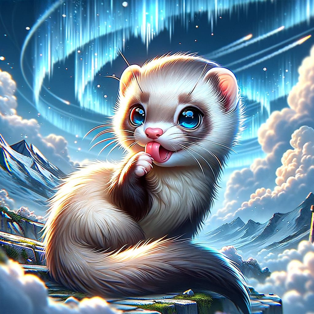 Adorable Chibi Ferret in Epic Cinematic Setting