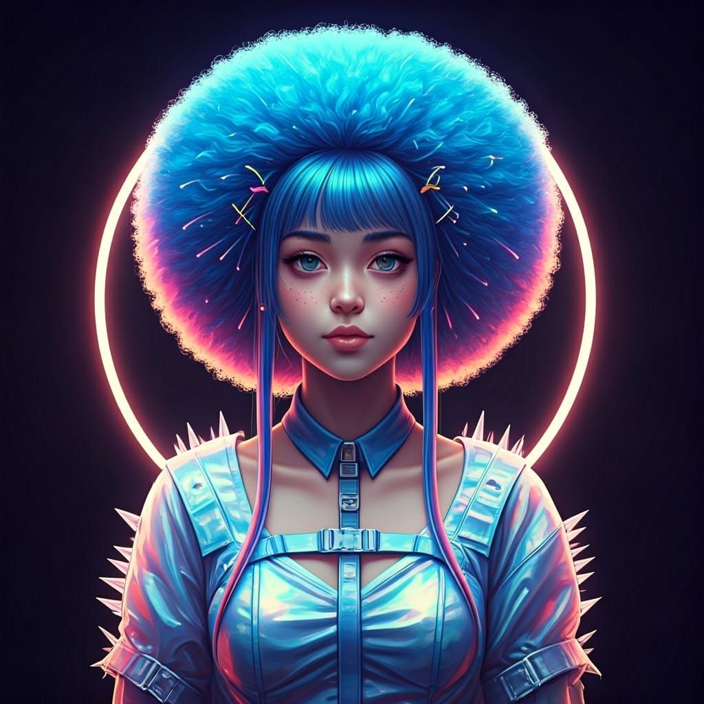 Vibrant Teenage Singer Under Cyberpunk Glow
