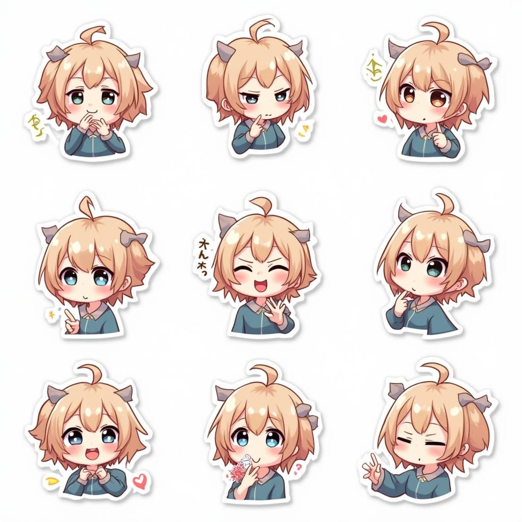 Chibi Character Stickers with Varied Expressions