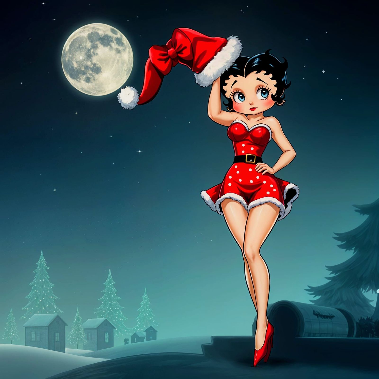 Vintage-Inspired Betty Boop Wears Festive Comic Book Style C...