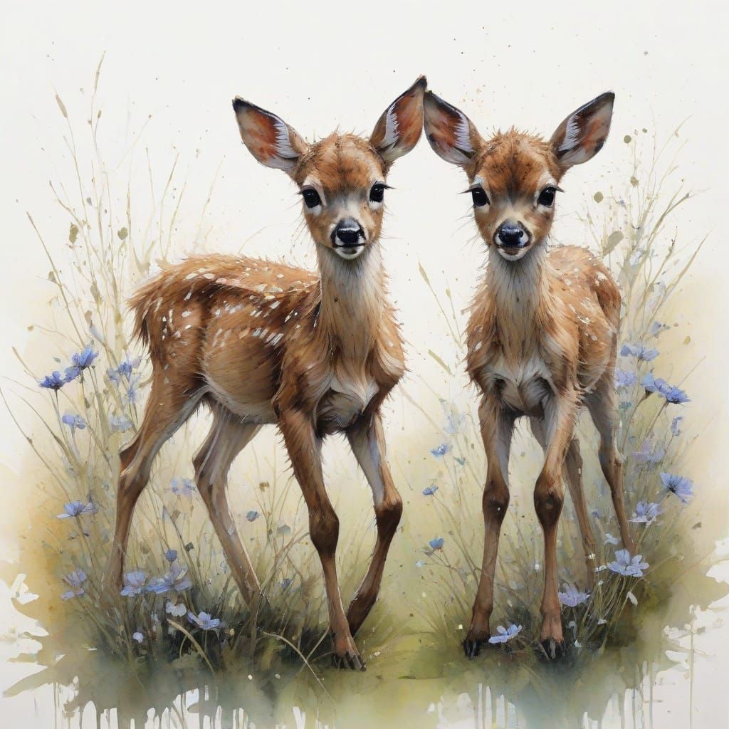 Spirited Fawns Dance in Springtime Wildflowers