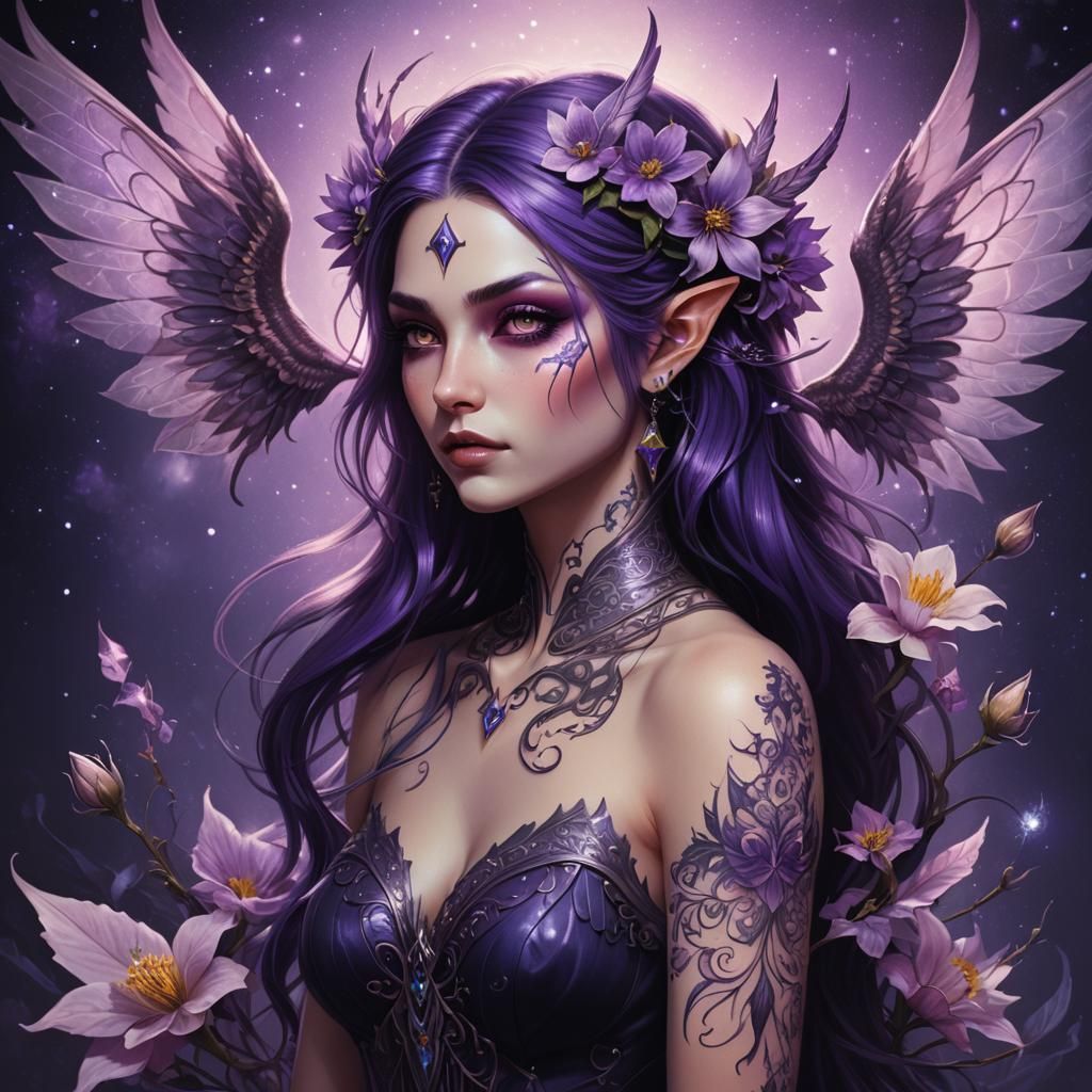 Night Elf with Luminous Wings in Dark Fantasy Art