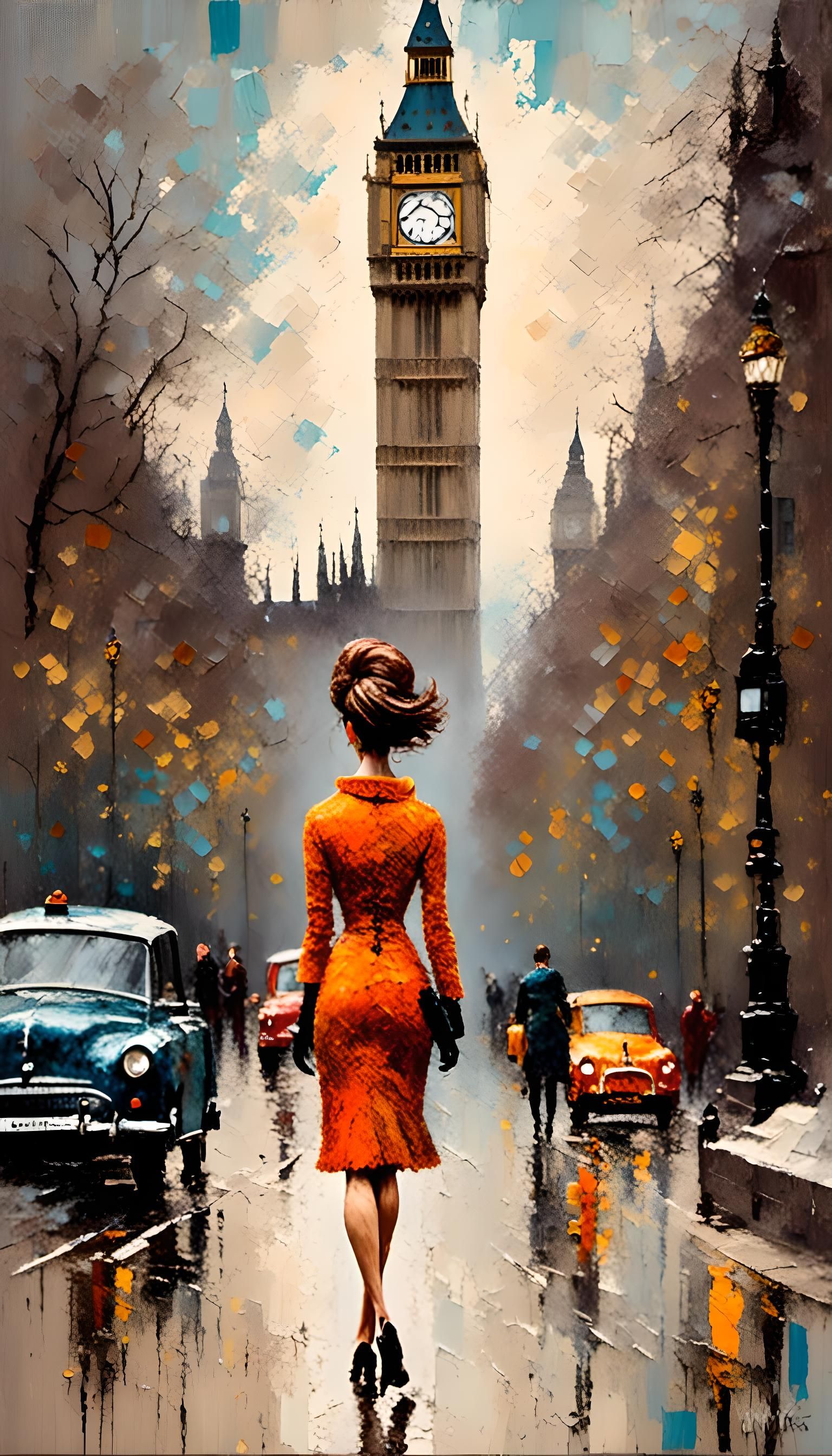 Swinging London Mod Girl: Impasto Painting