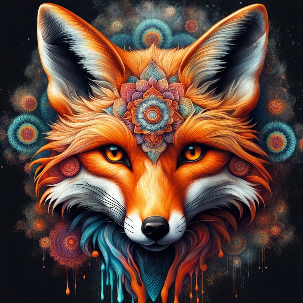 Fox with Mandala Details in Graffiti Art Style
