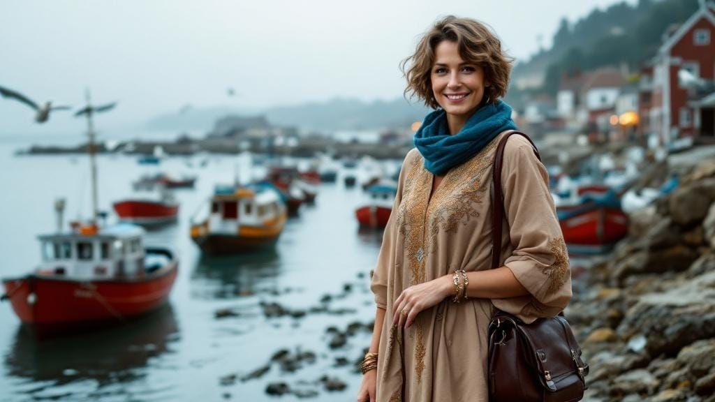 Coastal Woman with Wavy Hair in Hyper-Realistic Style