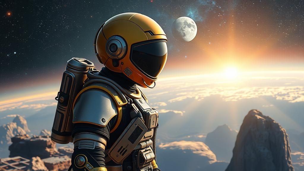 Astronaut on Asteroid in Hyperrealistic Style