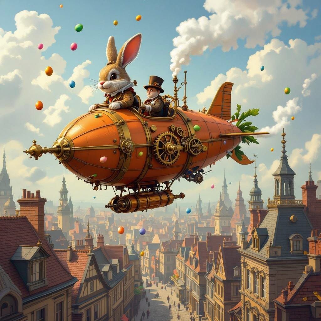 Steampunk Easter Bunny Airship Soars Above Victorian City