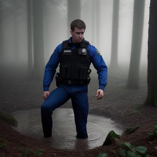Police Officer Sinking in Quicksand: Digital Photography