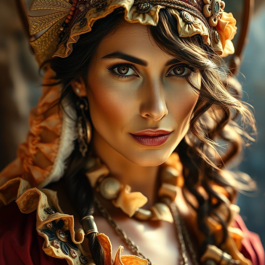 Sensual Gypsy Woman Portrait in Steampunk Fantasy Style