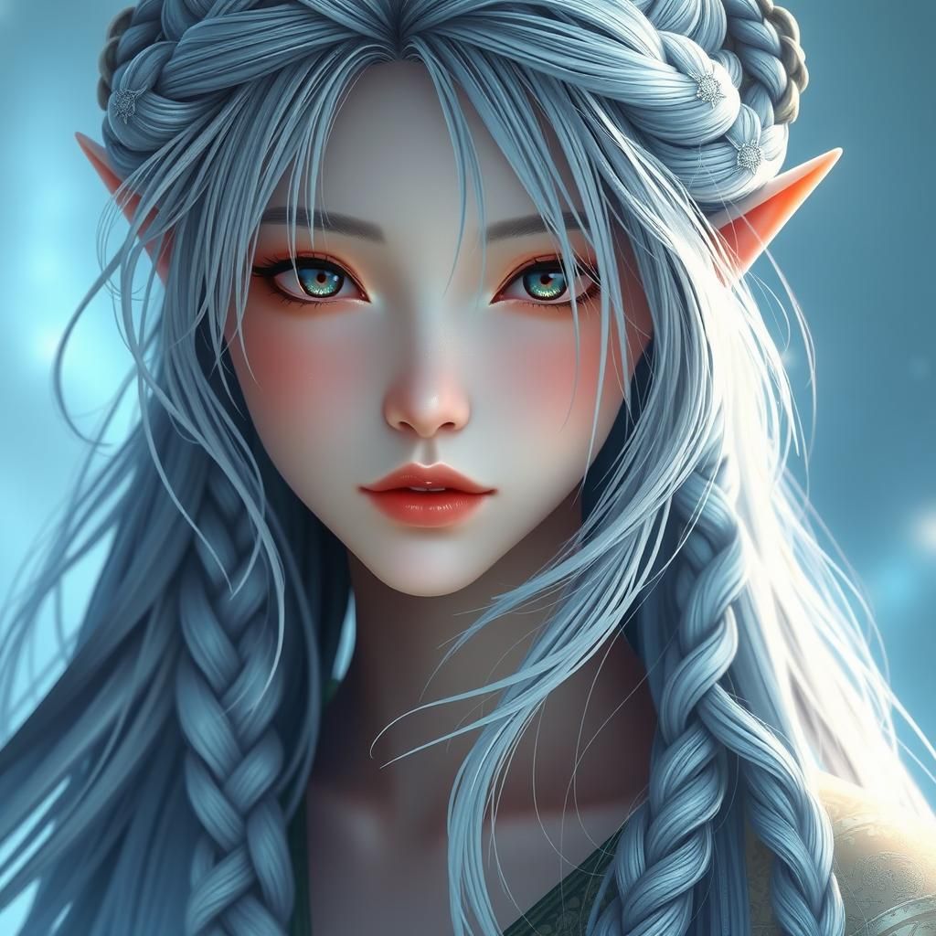 Anime Elf Portrait with Silver Hair