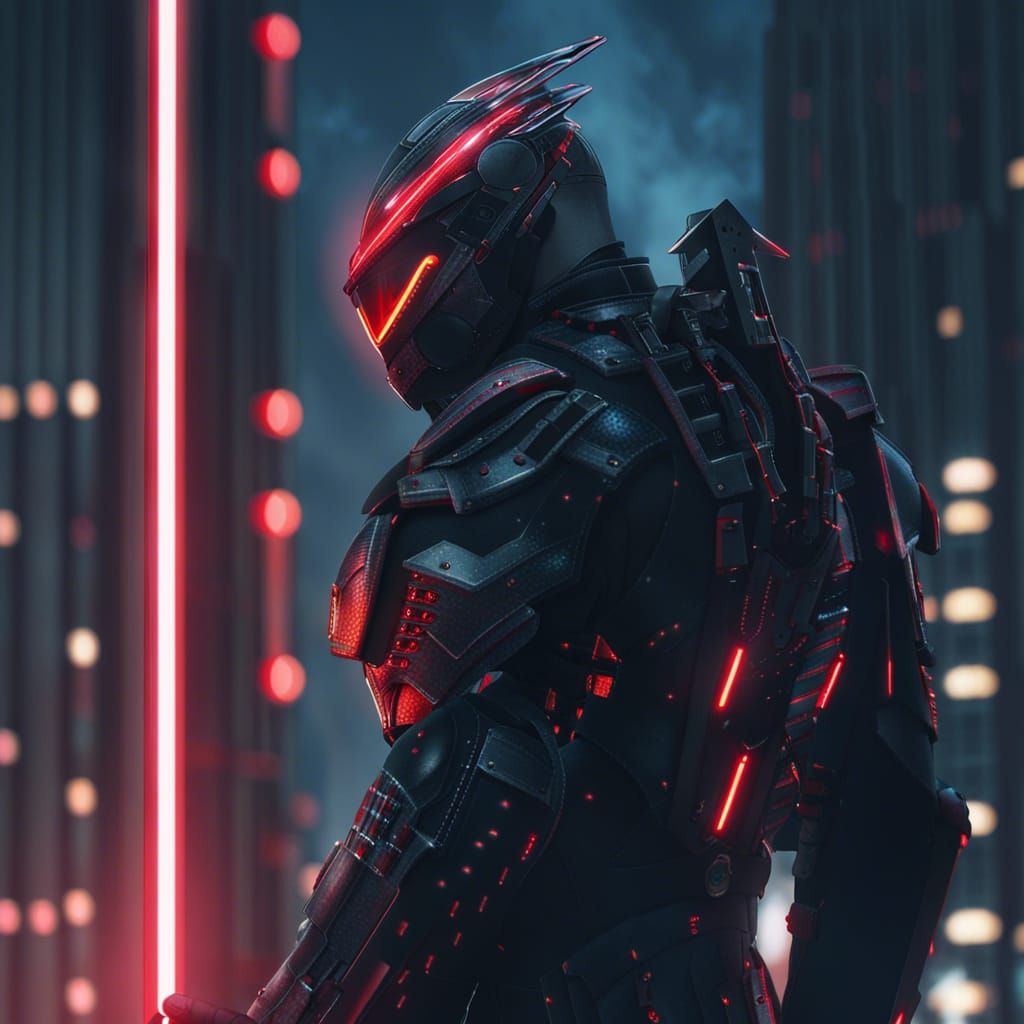 Cyberpunk Warrior with Futuristic Katana