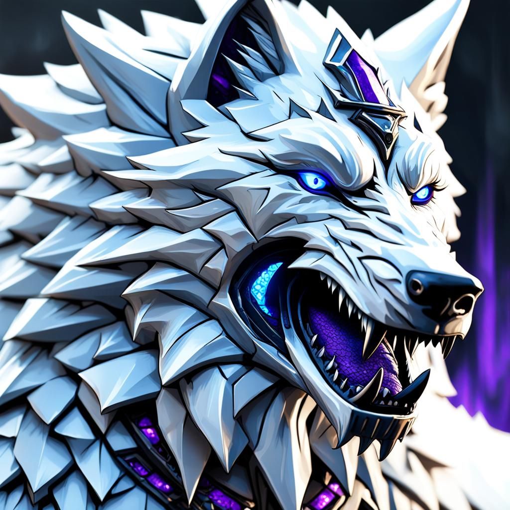 Intense White Wolf Portrait in Dark Fantasy Style