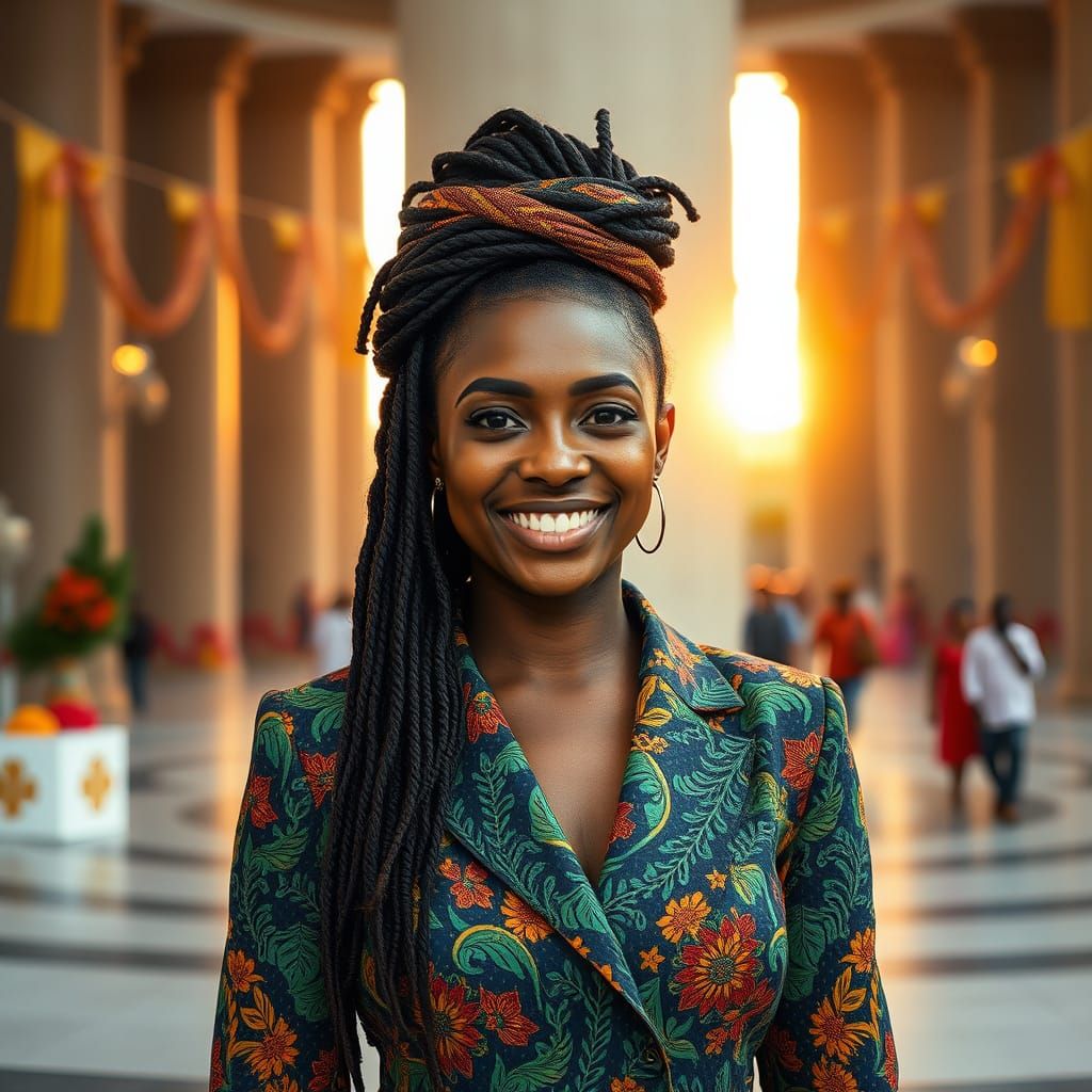 Confident Woman with Braids in Ankara Jacket