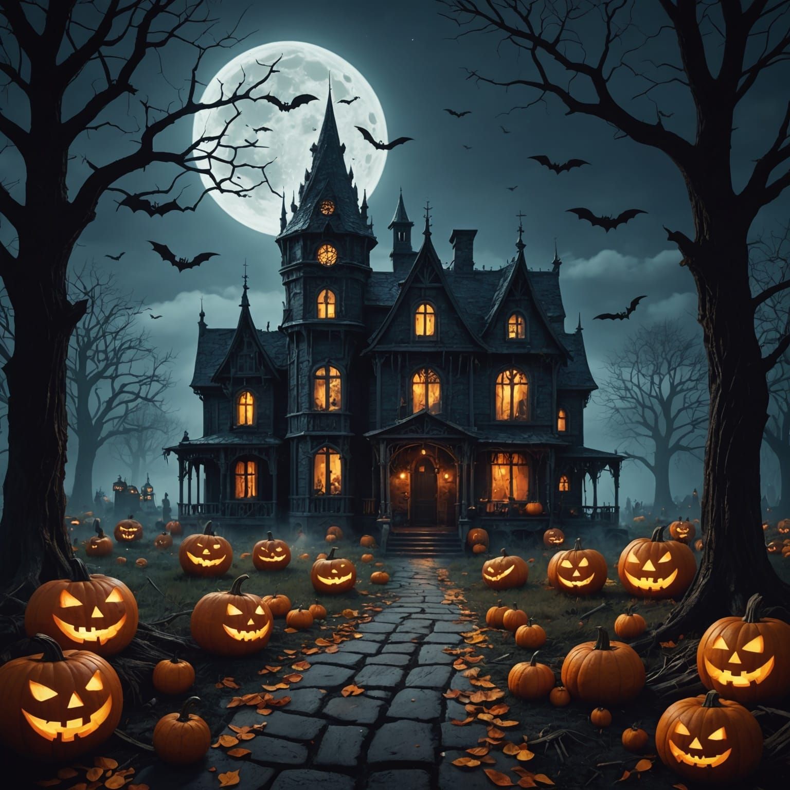 Halloween Night Matte Painting in Deep Color