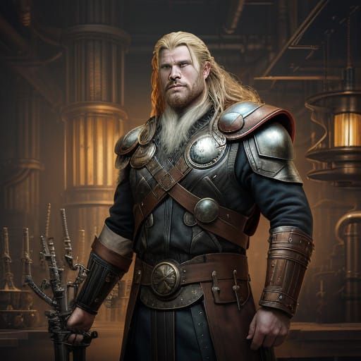 Thor in Steampunk Splendor: Norse God Amidst Industrial Maje...