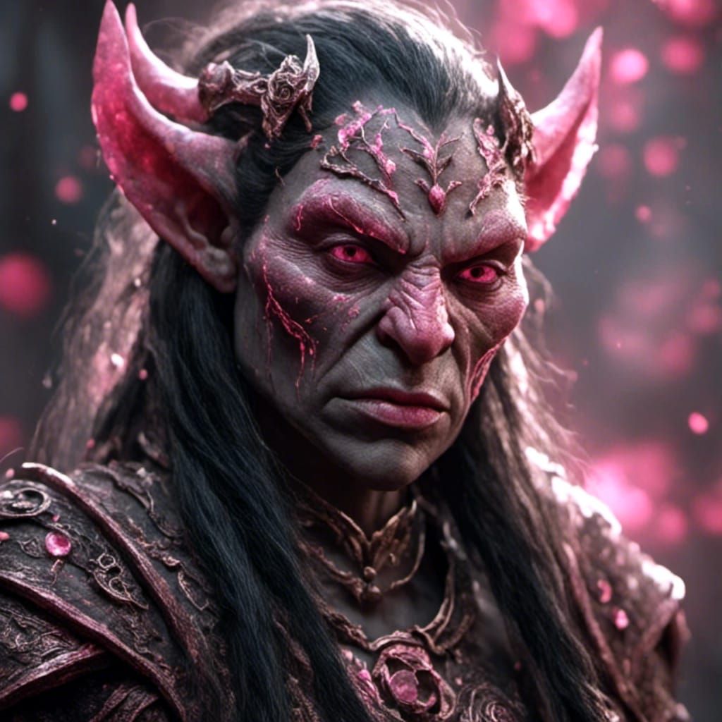 Beautiful Orc Female with Pink Eyes, Hyperreal Portrait