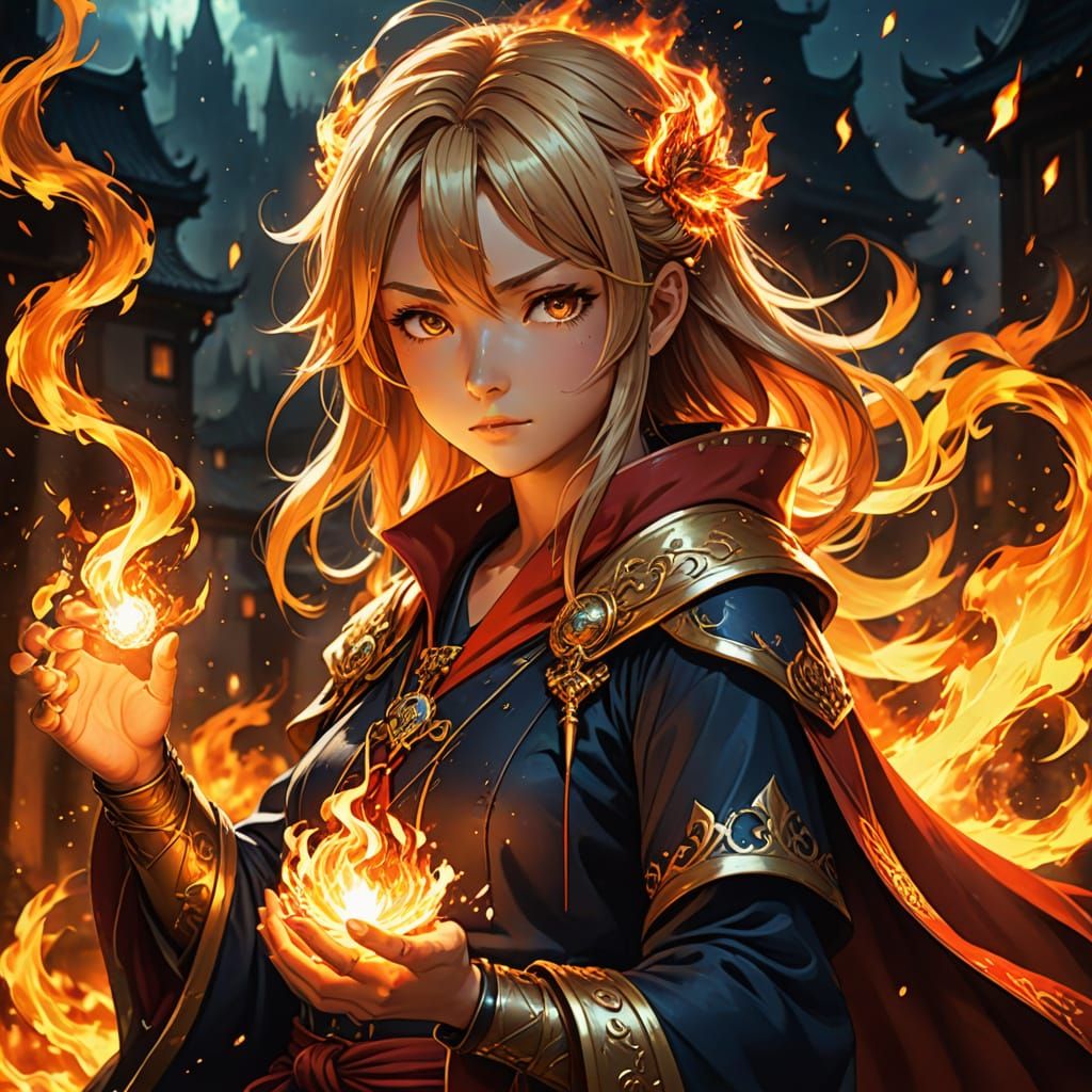 Mystical Fire Mage in Vibrant Digital Art