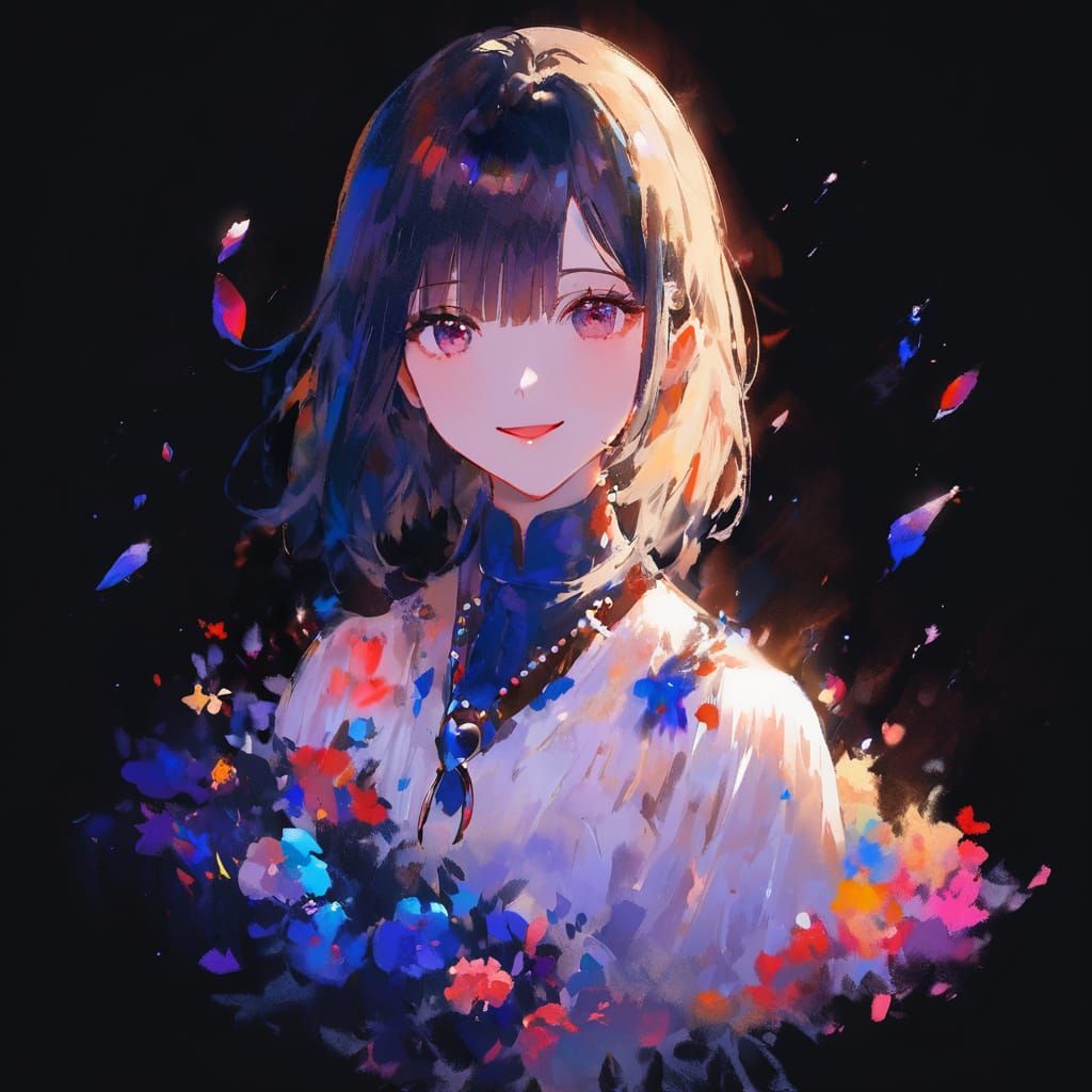 Elegant Woman in Vibrant Painterly Galaxy Scene