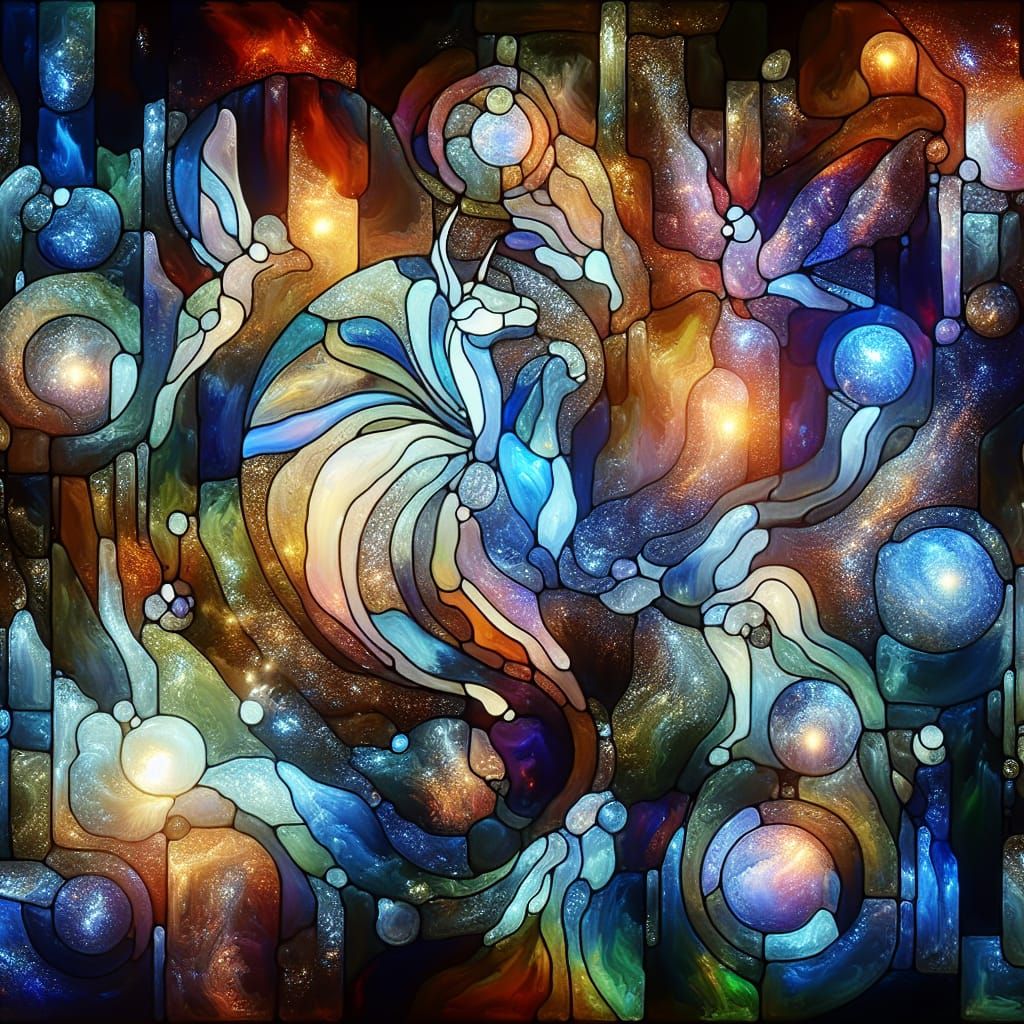 Whimsical Stained-Glass Dreamscape in Vibrant Colors
