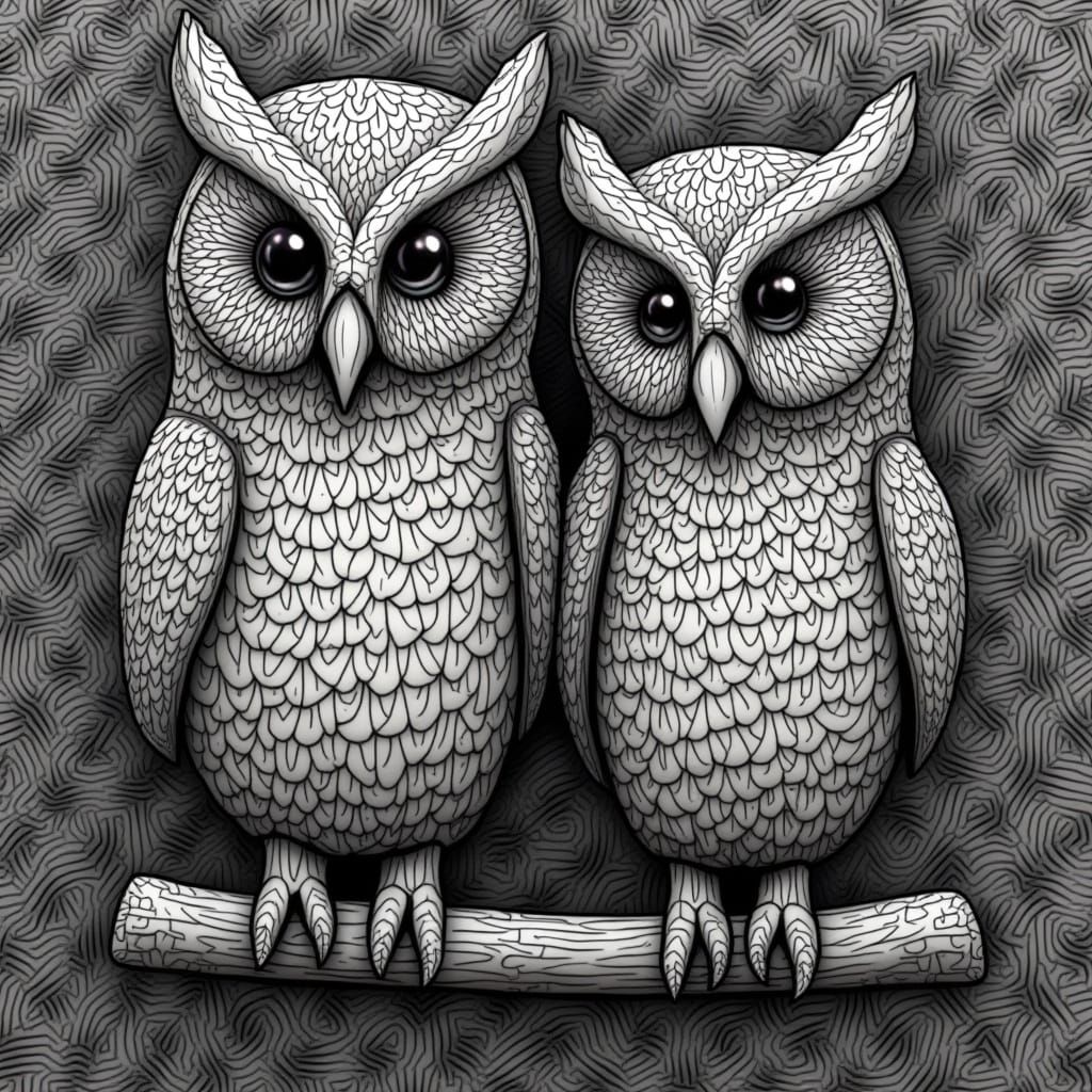 Abstract Owl Design with Fractals and Zentangle