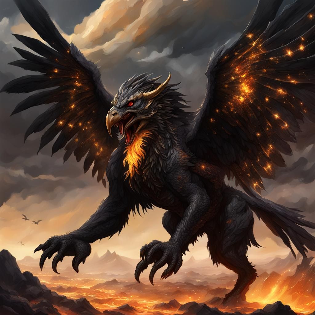 Detailed Gryphon in Dark Fantasy Landscape