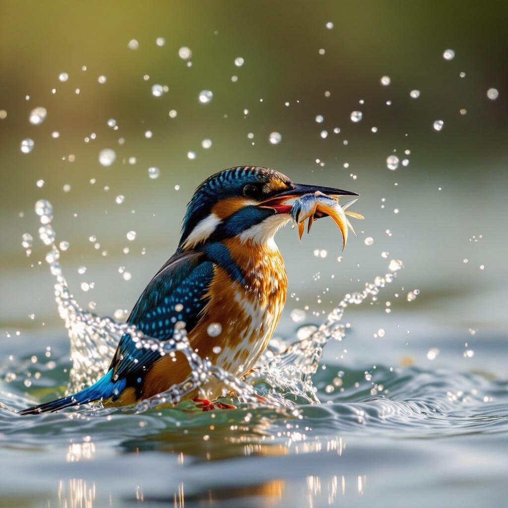 Kingfisher Plunge: Bird Grabs Fish Mid-Dive